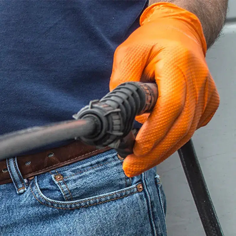 Black/Orange Diamond Texture Nitrile Glove grip use