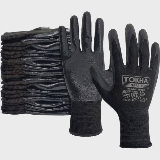 Nitrile Coated Black Work Gloves — product video