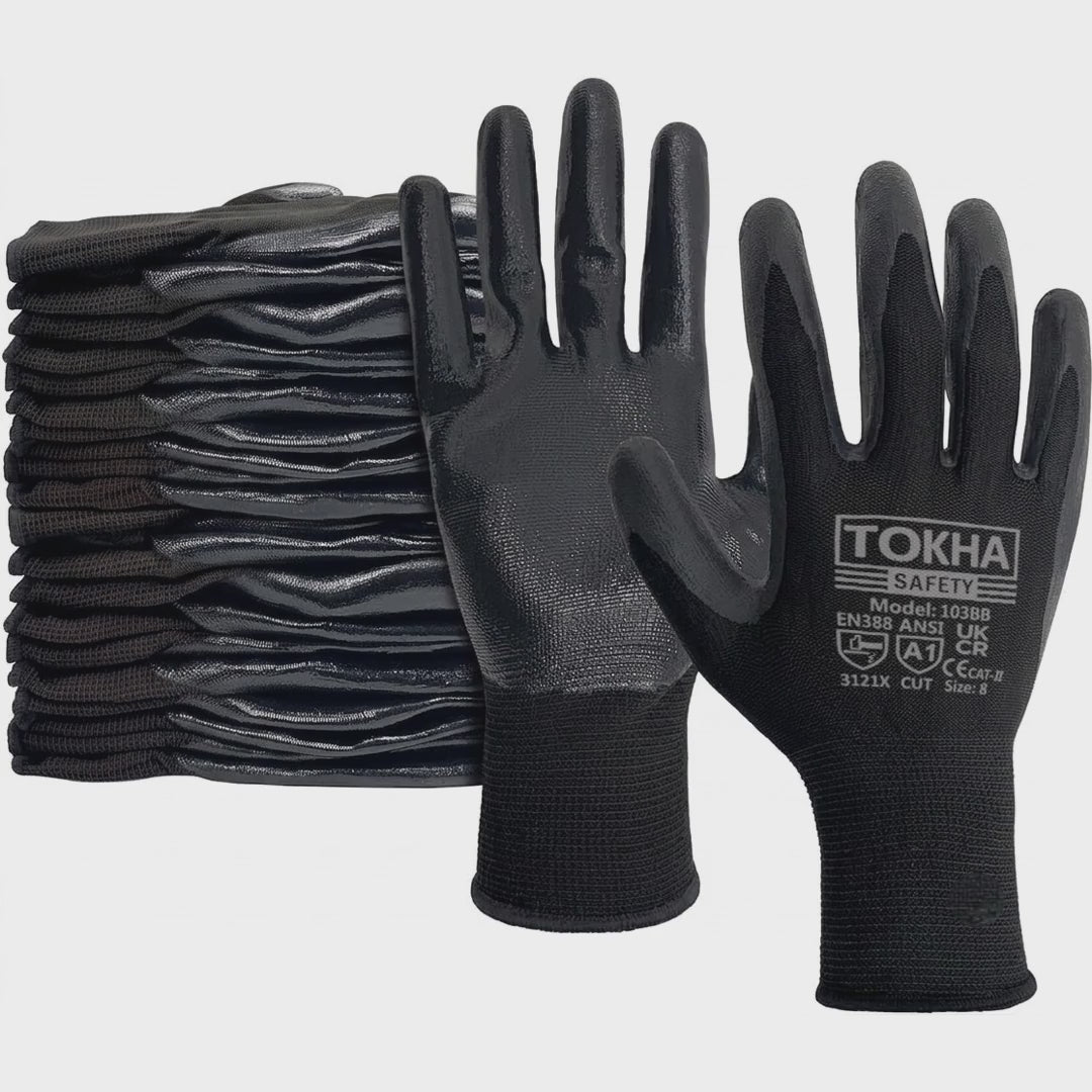 Nitrile Coated Black Work Gloves — product video