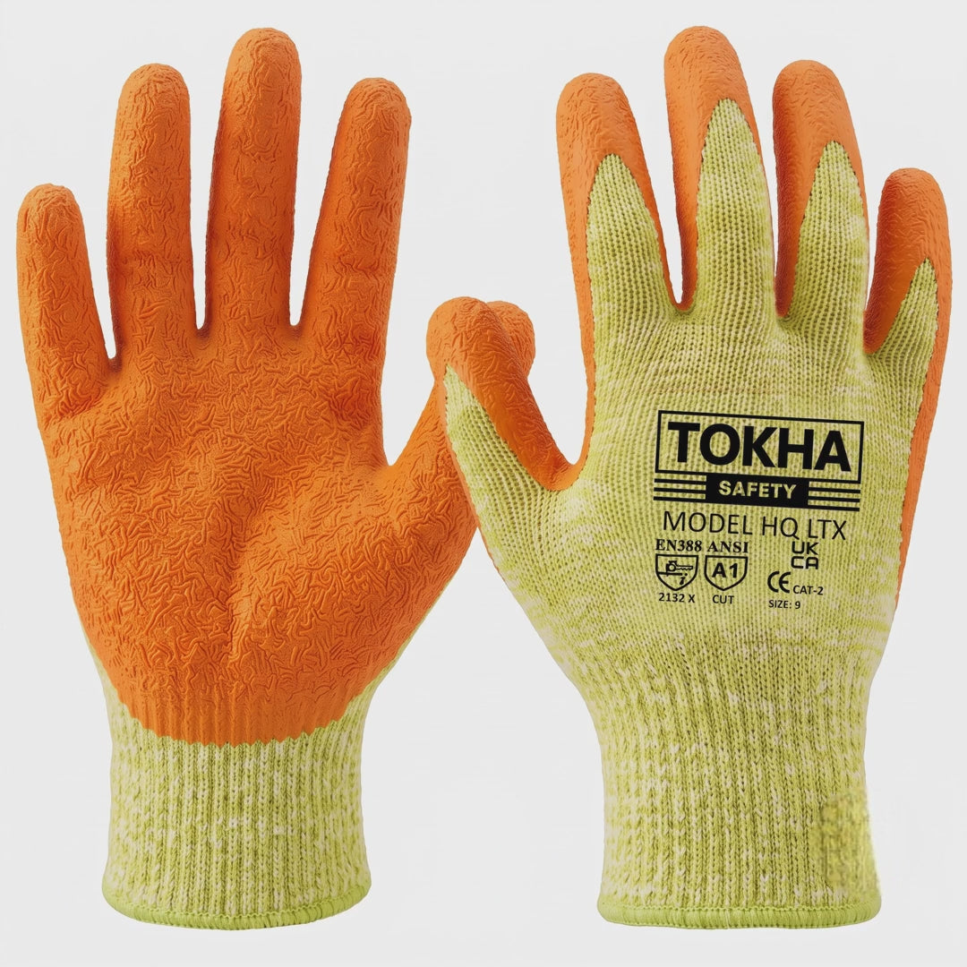 Latex Coated Orange Work Gloves — product video
