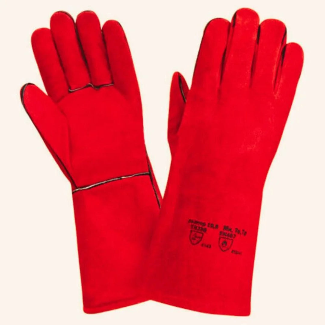 Welding Gloves (Red Leather, Heat Resistant) — product video