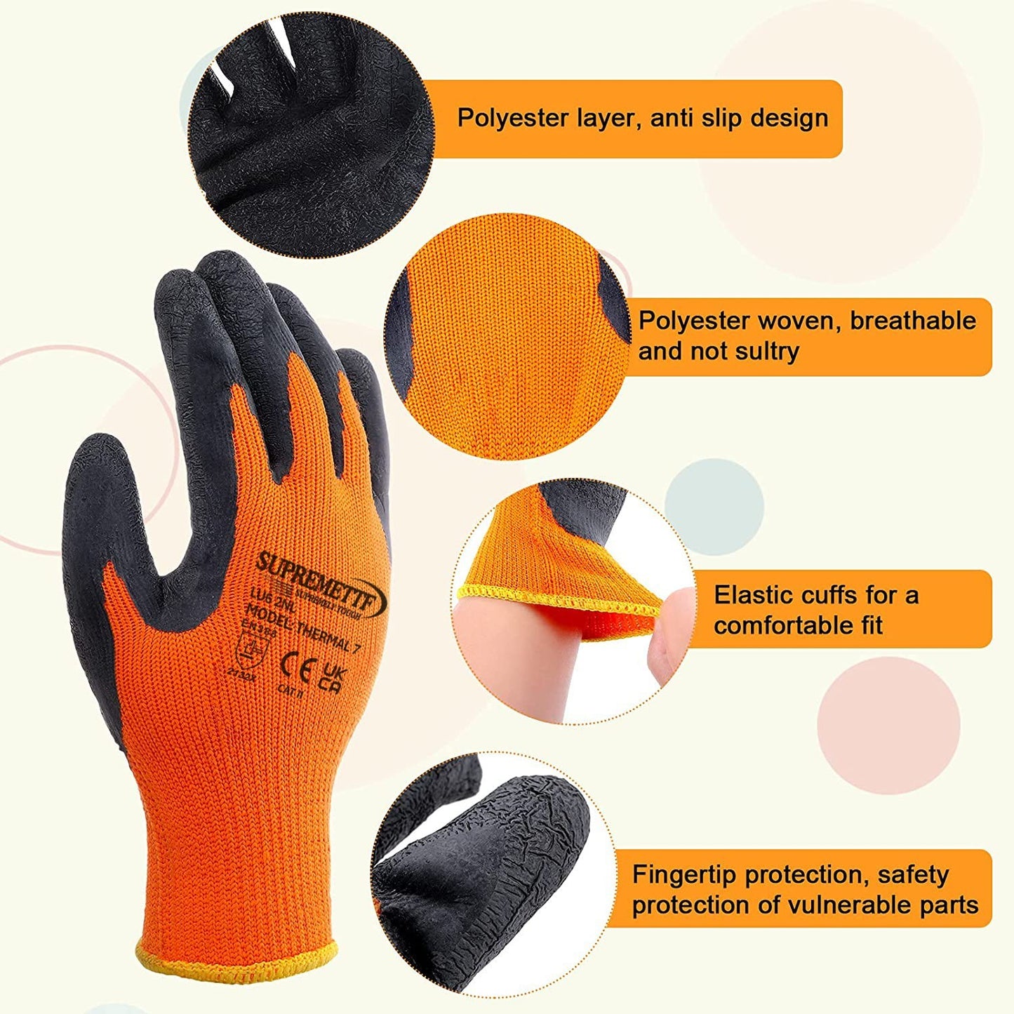 7-Gauge Fleece-Lined Latex Coated Winter Work Gloves