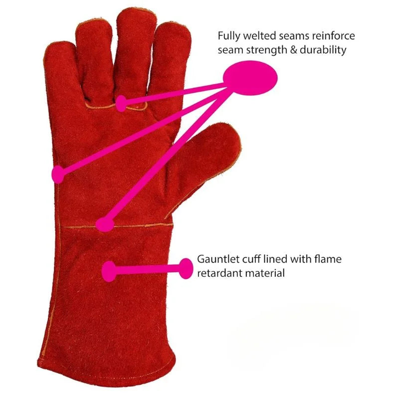Welding Glove Red Leather in use